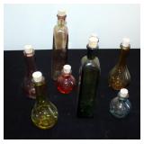 Colored Glass Bottle Collection, Qty 8, Various Sizes And Styles, With Cork Stoppers