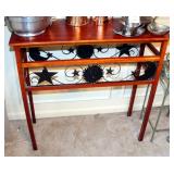 Pine Occasional Table With Metal Star Trim, 33.75" x 35" x 14"