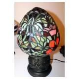 Egg Shaped Leaded Glass Style Lamp 15" Tall, And Leaded Glass Lamp With Metal Base 14.5" Tall