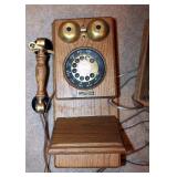 Reproduction Oak Wall Phone With Rotary Dial, And Vintage Ringer Box