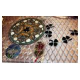 Stained Glass Decor Including 18.5" Round With Irish Theme, Shamrock Sun Catcher (Needs Repair), 6.5