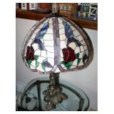 Stained Glass Hummingbird With Roses Table Lamp With Metal Base, 26.5"