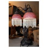 Victorian Style 3-Light Table Lamp With Frosted Globe Shades And Beaded Fringe, Stands 23" Tall