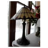 20" Tiffany Style Pedestal Table Lamp And 16" Cut Glass Table Lamp