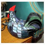 Stained Glass Style Chicken Lamp 10" x 10" x 6" And Rooster Themed 19" Accent Lamp With Beaded Shade