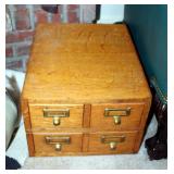 Vintage Tabletop Wood Four-Drawer Card Filing Cabinet, 10" x 14" x 18.5"