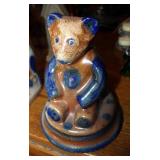 Salt Glazed Pottery Design 6" Bull And 8" Bear Figures, Qty 2, And Madonna Statue