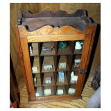 Vintage Curio Cabinet, 22" x 14.5" x 9", Including Contents Of Ceramic Houses