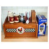 Bread Box, Bagel Slicers Qty 2, Salt And Pepper Shakers, Sugar Pot, And More