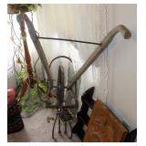 Hand Carved Wood Farm Scene On Poplar By Don Madill 18" x 13", Wood Plate Shelf, Antique Hand Plow, 