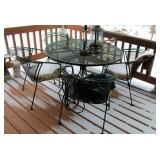 Metal Patio Set Including 48" Round Table With Four Chairs, Includes Decor On Table Top
