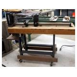 Vintage Craftsman Wood Lathe, Belt Driven, Mounted To Rolling Stand, 45.5" x 56" x 19"