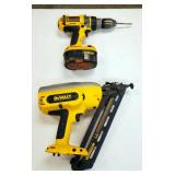 DeWalt Cordless 15 Gage Angled Finish Nailer, Model DC628, And Heavy Duty .5" Cordless Drill, Model 