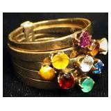 14K Gold Multi-Band Ring With Multiple Colored Stones, Size 6, Approx 4.9 g Total Weight