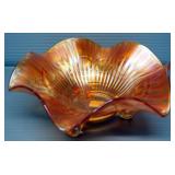 Northwood Marigold Carnival Glass Footed Candy Dish, 10.5" Dia, And Depression Glass Serving Bowl, 8