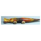 Wood Articulating Alligator Pull Toy On Wheels