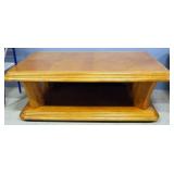 Coffee Table With In-Lay Look, Arched Legs And Lower Shelf, On Wheels, 17" High x 49" Wide x 30" Dee