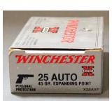 Winchester 25 Auto Ammo, Approx 39 Rds