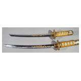 Wakizashi And Tanto Swords, Each With Wood Scabbards