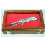 Custom Made Fixed Blade Knife With Wolf Head Pewter Hilt And Red Stone Accent, By Ricker, Numbered 6
