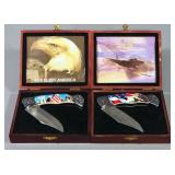 Military And Patriotic Themed Folding Knives In Display Cases, Qty 2