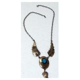 Sterling Silver Necklace With Turquoise Colored Stone, 18" Long,  17 g Total Weight