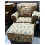 Bassett Furniture Arm Chair And Ottoman With Palm Tree Design, Approx 37" High x 40" Wide, Matches L