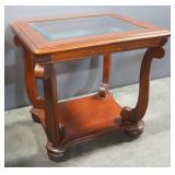 Side Table With Beveled Glass Top And Lower Shelf, 25.5" High x 23" Wide x 27" Deep, Matches Lot 28