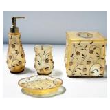 Hand Painted Vanity Set, Includes Soap Dispenser, Soap Dish, Tissue Cover, And Tumbler