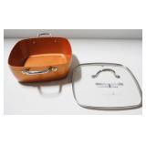 Copper Chef 11" Casserole Dish With Wire Fryer Basket And Glass Lid