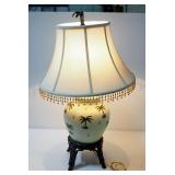 Table Lamp With Cane Style And Palm Tree Painted Base, Powers On, Approx 31" High