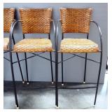 Bar Stool Set With Woven Reed Seats And Backs, Qty 6
