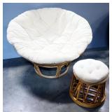 Papasan Lounge Chair With Foot Rest, Both With Padded Cushions
