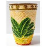 Decorative Ceramic Vase With Tropical Designs, Approx 8.5" High
