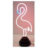 Palm Tree And Flamingo Neon Style Table Lamps, Qty 2, Both Power On, Approx 15" and 18" High