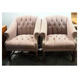 Button-Tufted Arm Chairs With Brass Button Accents, Qty 2, 35" High x 29" Wide