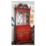 Solid Wood 2 Piece Drop Front Secretary, With 5 Dove Tail Constructed Drawers, 96" x 37.5" x 21"