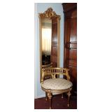 Ornate Upholstered Tub Chair With Carved Accents, And Framed Mirror, 63" x 20"