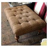 Upholstered Button Tufted Rolling Ottoman, 17" x 40" x 2