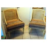 Upholstered Cane Back Chairs, Qty 2