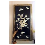 Mother Of Pearl Inlaid Wall Panel, With Chinese Dragon, 40" x 20", Includes Hand Carved Buffalo Horn