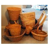 Woven Basket Assortment Including Planter Pots, Qty 4, Handled Baskets, Qty 4, And Trays, Qty 2
