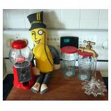 Mr. Peanut Plush Doll, Double Bubble Coin Operated Bubble Gum Machine, Art Glass Faucet, And More