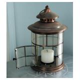Battery Operated Lantern With Bronze Finish And Decorative Painted Lantern Box