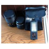 Canon FTB 35MM Camera Including Argus Light Meter, Macro Lenses And Vintage Leather Camera Cases