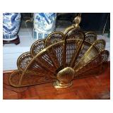 Vintage Hollywood Regency Brass Fan Shell Fireplace Screen, 25" Tall, 38" Wide