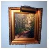 Framed Oil Painting Of Forest Path By, Lo Rene Landscape Scene, In Lighted Wood frame, 14" x 12"