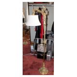 Brass Finish Floor Lamp, With Cloth Shade, 60" Tall
