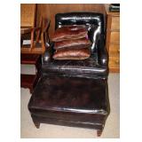 Hickory Leather Upholstered Chair,34" x 29" x 34", And Ottoman,15" x 27" x 19", Includes 3 Pillows