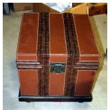 Felt Lined Leather Wrapped Storage Trunk, 17.5" x 18" x 18"